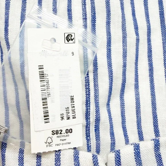 NWT MADEWELL Scoop Neck Crop Tank 100% Linen Sleeveless Blue White Size 6 - Picture 7 of 7